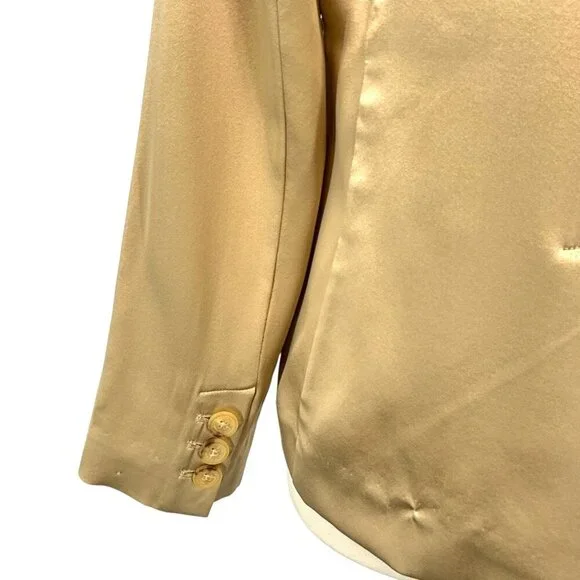 Nili Lotan Sophia Charmeuse Blazer Gold 100% Silk One Button Jacket Size 0 - Picture 6 of 13